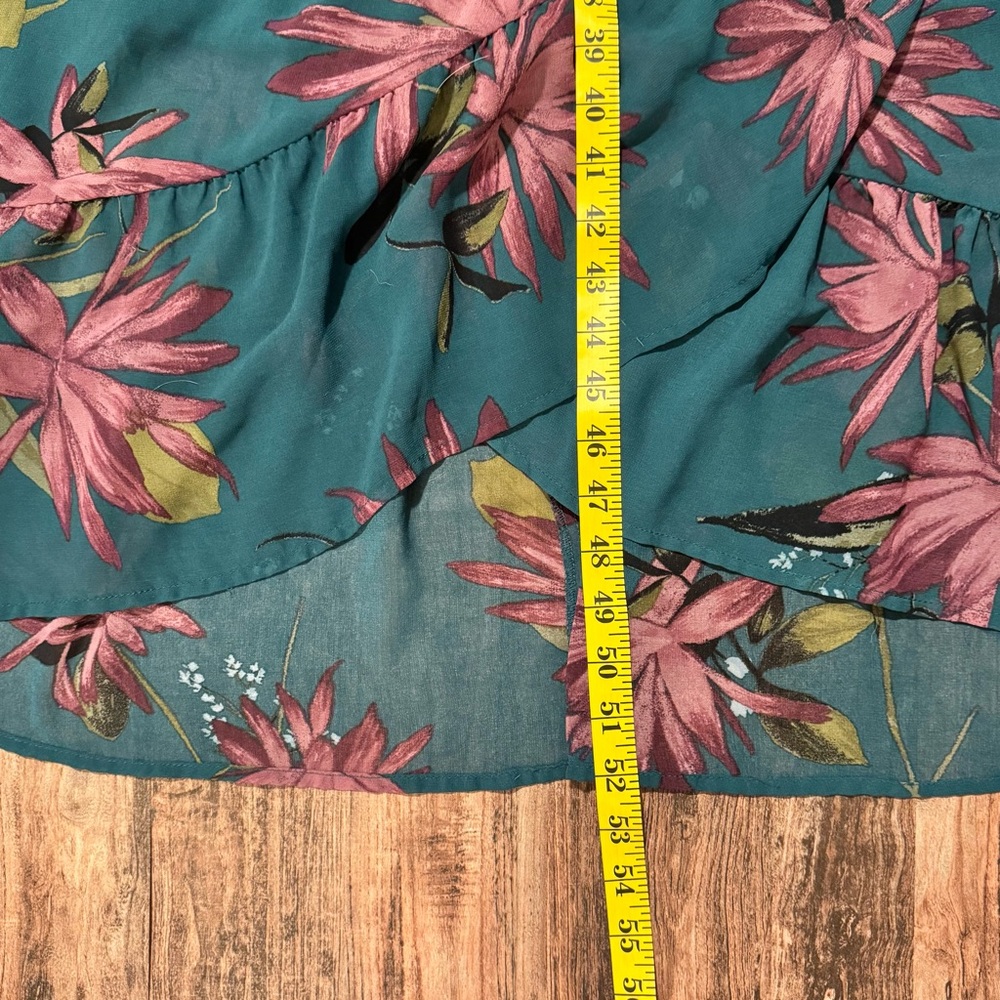 Women's Teal Floral Faux Wrap Maxi Dress - Pink Floral Print - Picture 6 of 8